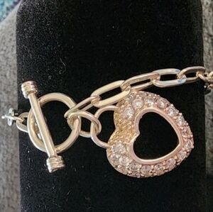 Silvertone Rhinestone Heart Charm Bracelet